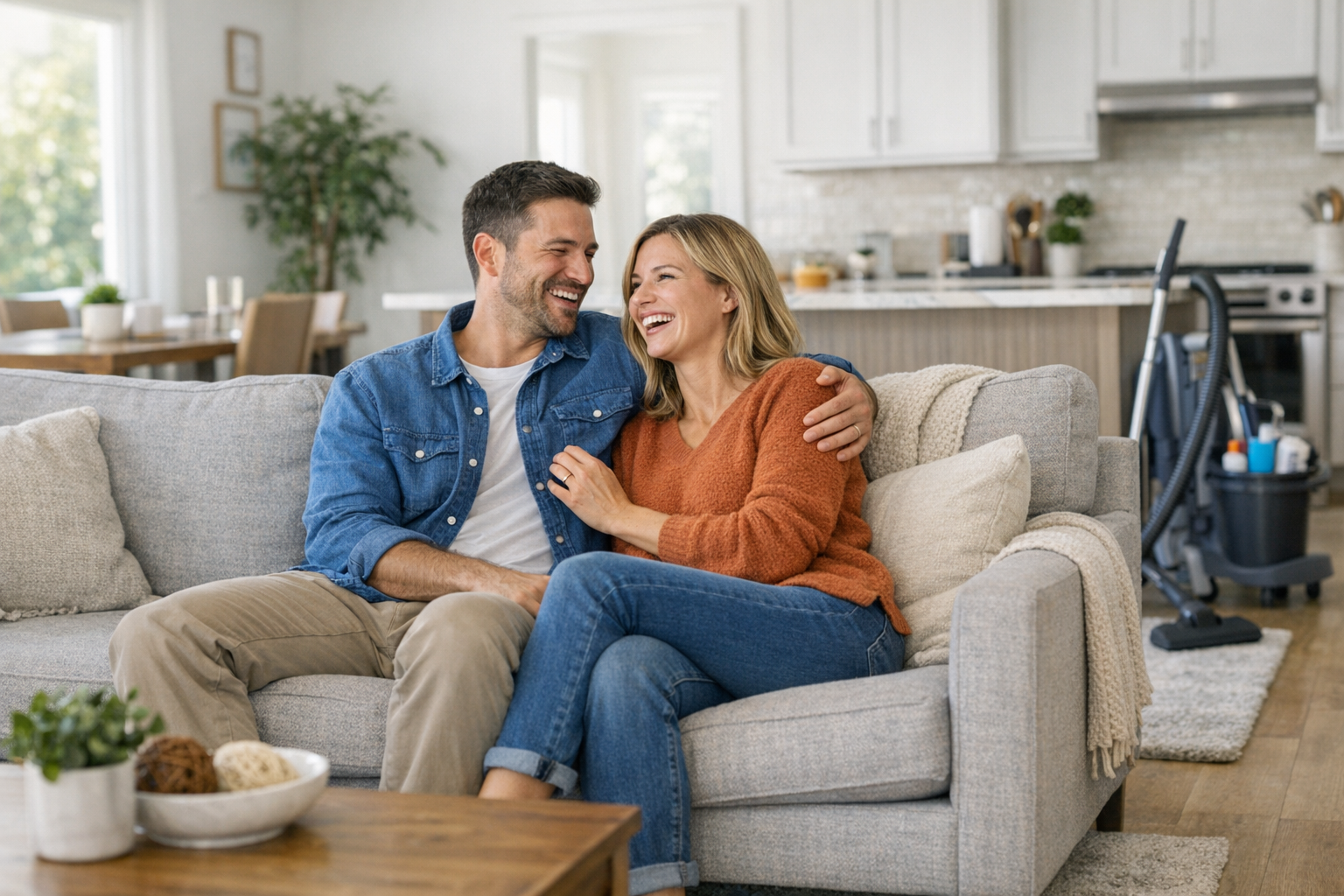 Happy customers after cleaning service